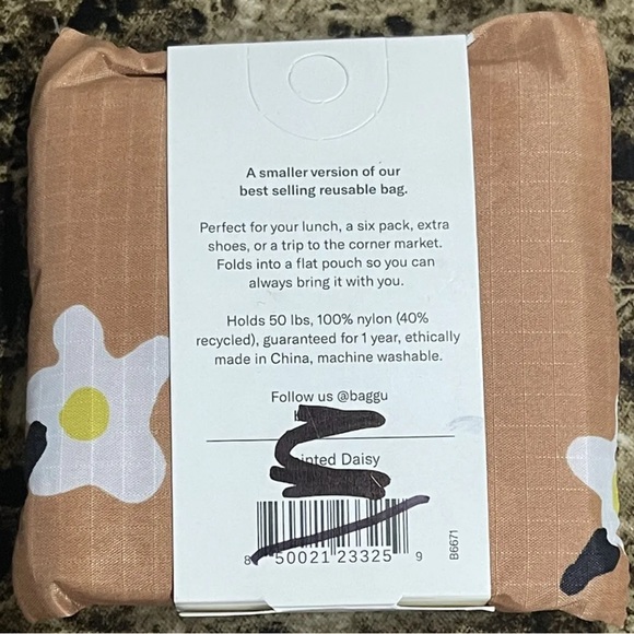 BAGGU Baby Eco Friendly Bag Brown Daisy Discontinued Print NWT - Picture 3 of 6